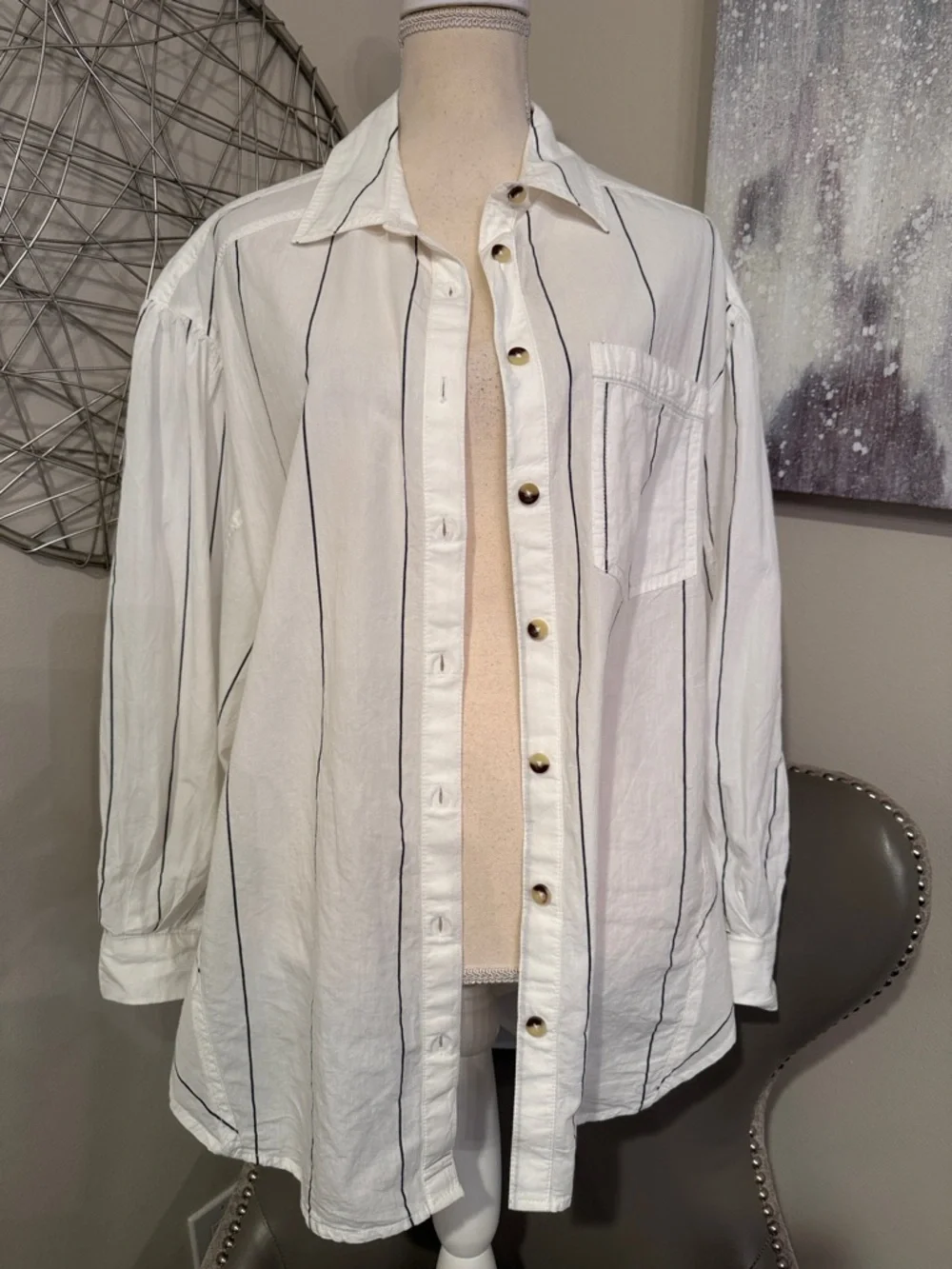 We The Free Happy Hour stripe cotton button-up shirt size small